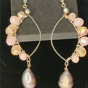 Elegant Pink and Gold Wire Wrapped Earrings